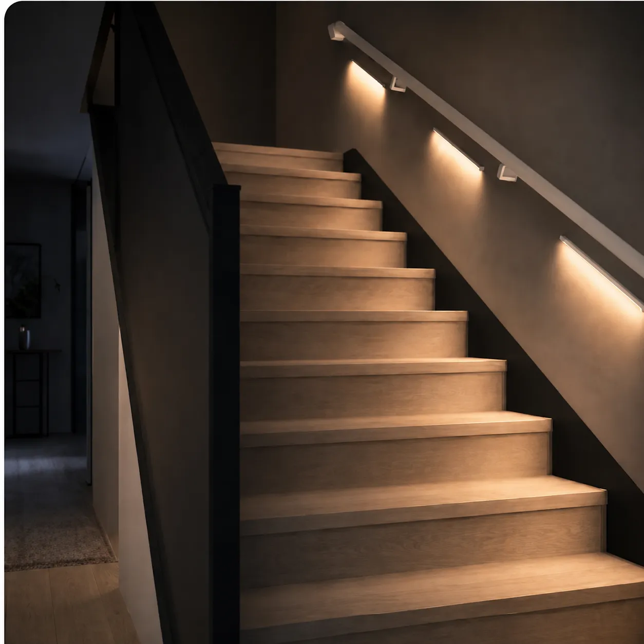 LumaRail light bar installed in a stairs